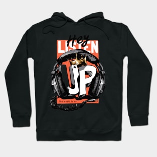 listen up slogan with headphone gold crown illustration Hoodie